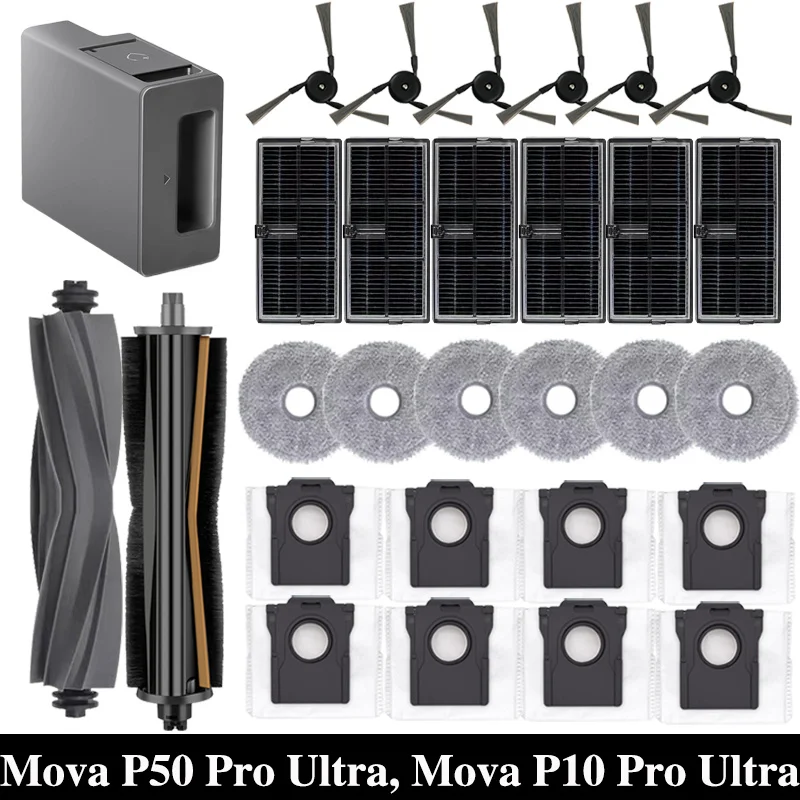ل Mova P50 Pro Ultra ، Mova P10 Pro Ultra روبوت فراغ قطع الغيار فرشاة جانبية رئيسية فلتر Hepa ممسحة القماش كيس لجميع الغبار الملحقات