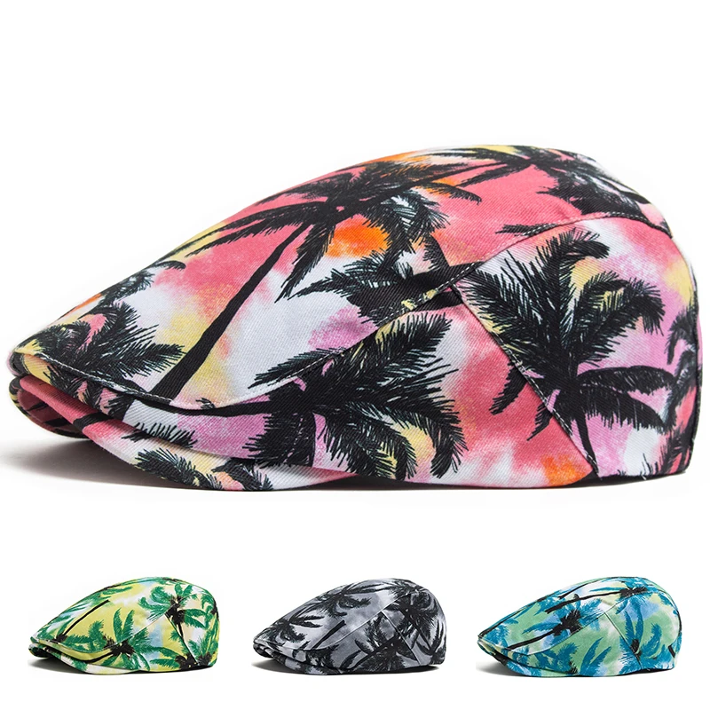 Vacation Style Men Women Beret Summer Fashion Print Cotton Soft Top Beach Visor Hat Casual Painter Berets Unisex Adjustable beret hat casual hat woolen beret
