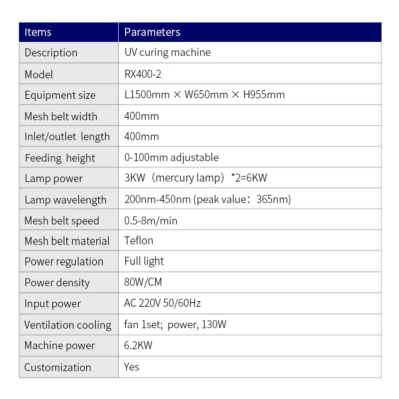 RX400-2 UV curing machine light ink dryer 6KW high-power double lamp automation equipment