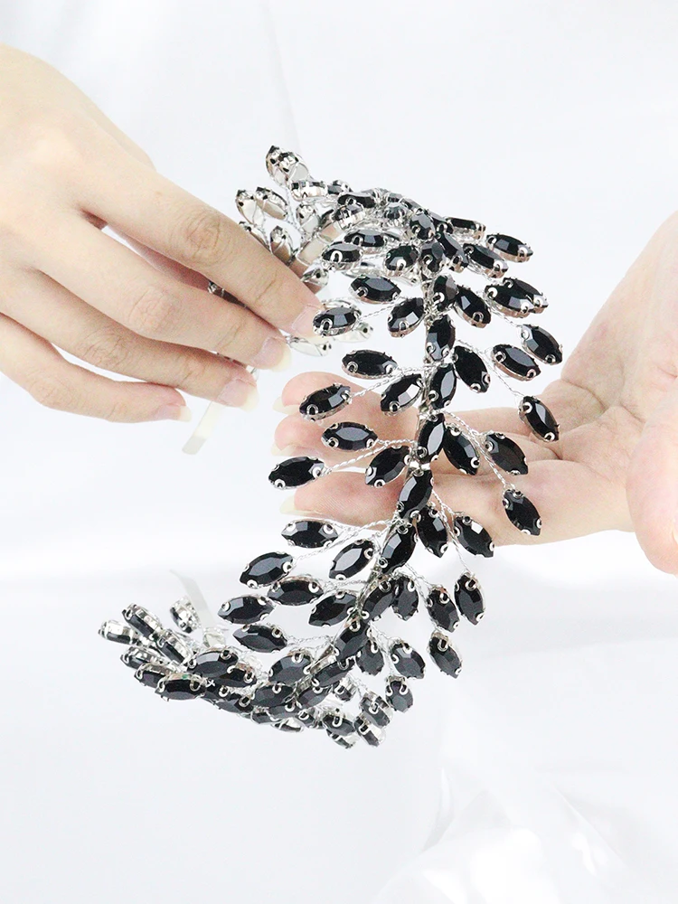 Black Rhinestones Headband Wedding Hair Accessories for Women and Girls Bride Headdress Guest Head Jewelry Ceremony Tiaras Gifts