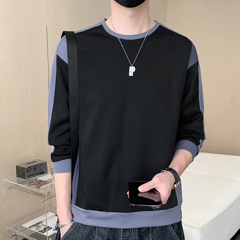 Spring Autumn Casual Long Sleeve Sweatshirts Stylish Spliced Contrasting Colors Men's Korean O-Neck Youthful Vitality Pullovers