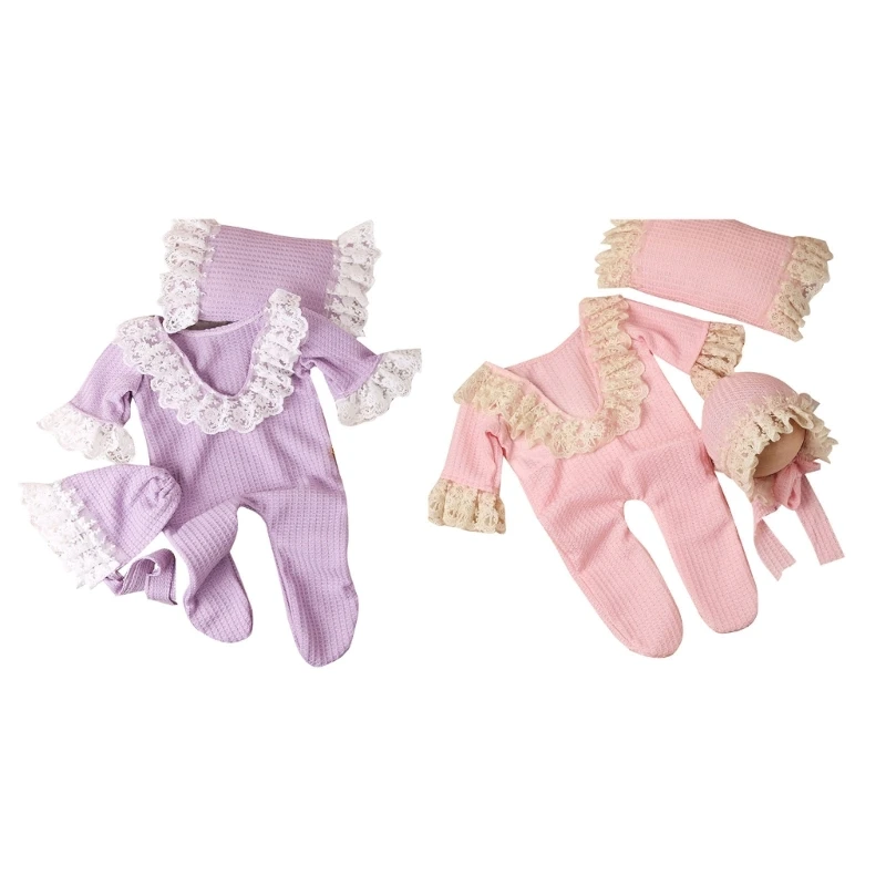 

Baby Photo Clothing Lace Rompers Ruffle Hat Long Sleeve Jumpsuit Newborns Shower Party Pilling Resistant Photo Clothes