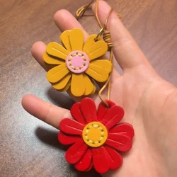 Handmade Cute Sunflower Leather Keychain & Bag Charm (Yellow  red.)