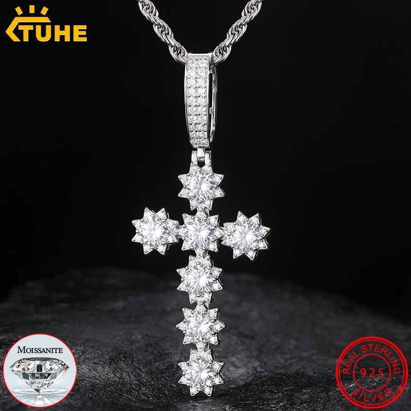 tuhe-unisex-s925-cross-pendant-necklace-iced-out-moissanite-gold-silver-color-charm-hip-hop-fine-jewelry
