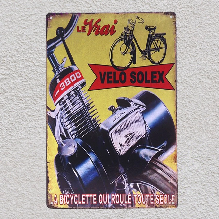 Plaques de moto vélo Solex français Velo Plaque en fer blanc signes mur  homme grotte décoration affiche machanicien métal vintage rétro shabby  garage | AliExpress