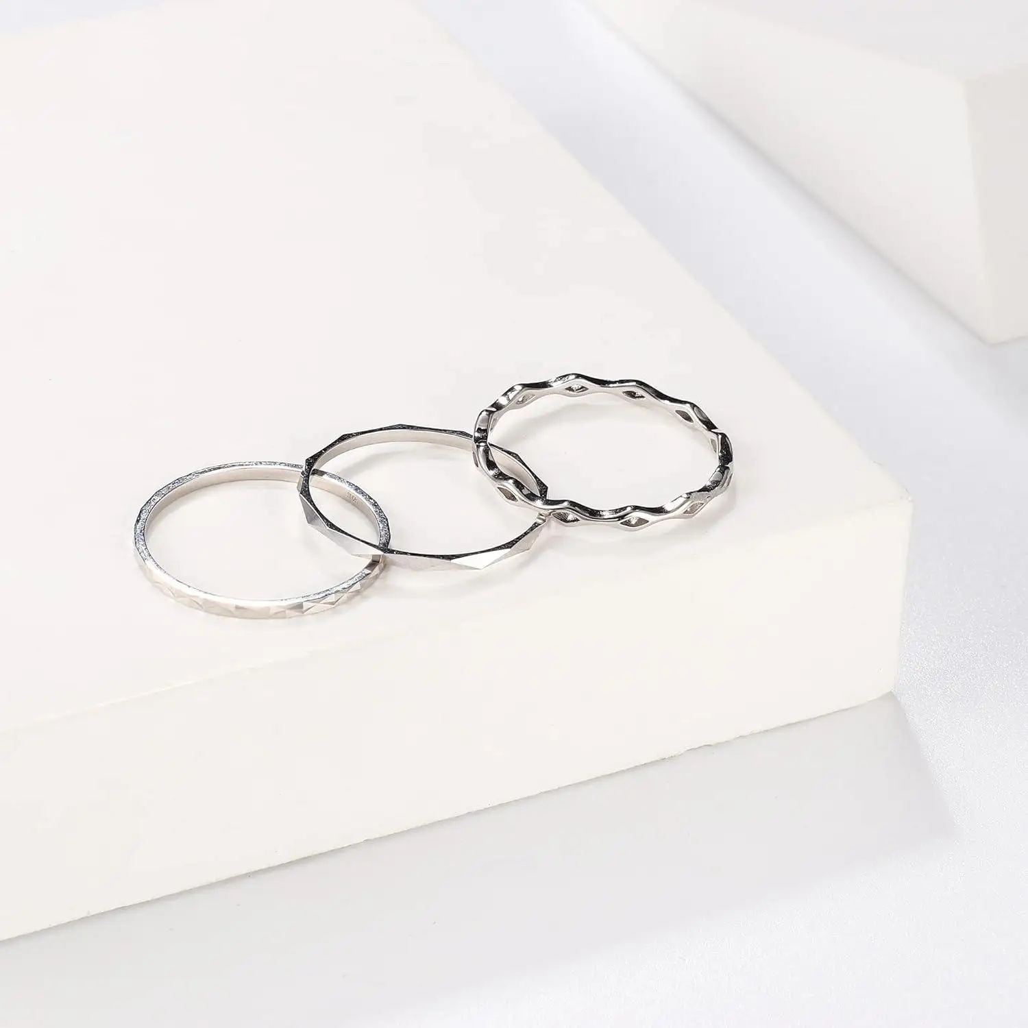 Fansilver S925 anelli in argento Sterling per donna uomo 18 carati placcato oro bianco fascia Knuckle anelli impilabili anello Vintage elegante fascia - immagine 3