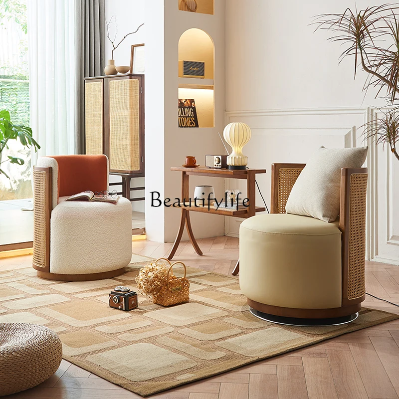 

Rattan Couch Nordic Rotatable Wooden Lounge Chair