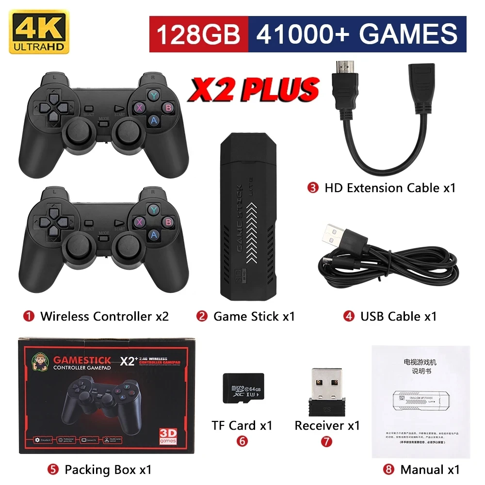 X2PlusGamestick3DRetroVideoGameConsole24GWirelessControllers