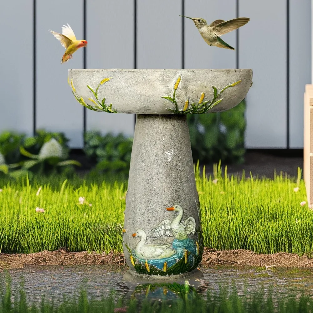 Carved Concrete Pedestal Birdbath 3