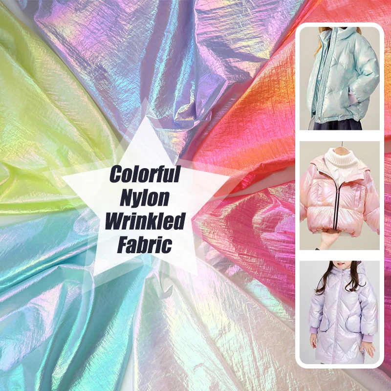 Laser Perl glanz Daunen jacke Stoff bunte Farbverlauf Daunen stoff Metallic helles Leder faltig DIY Näh stoff x cm – Detail 2