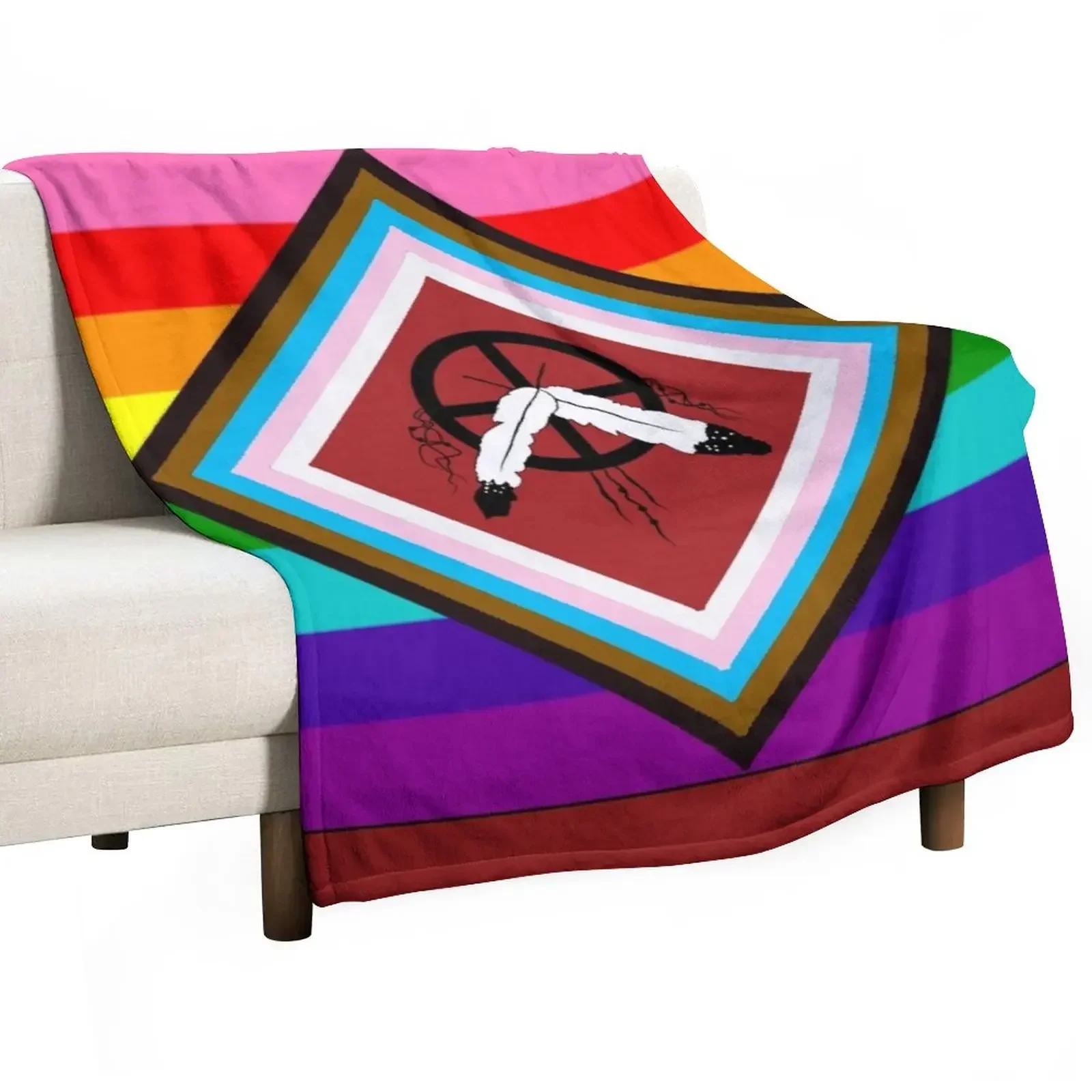 

Two Spirit LGBTQ2A+ Pride Flag Throw Blanket funny gift Tourist Blankets