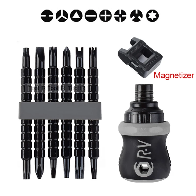 

Mini 13-in-1 Ratchet Screwdriver Rotating Handle Set Crv Magnetic Multitool U Type Y Shaped Phillips Cross Triangle Torx Head