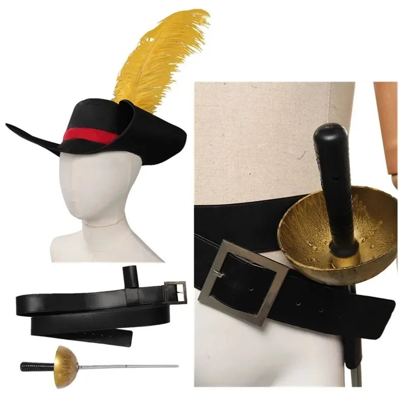 Costume da Gatto con Stivali, Cintura, Spada, Cappello con Piume per Adulti, Accessori per Carnevale e Halloween RK5P47