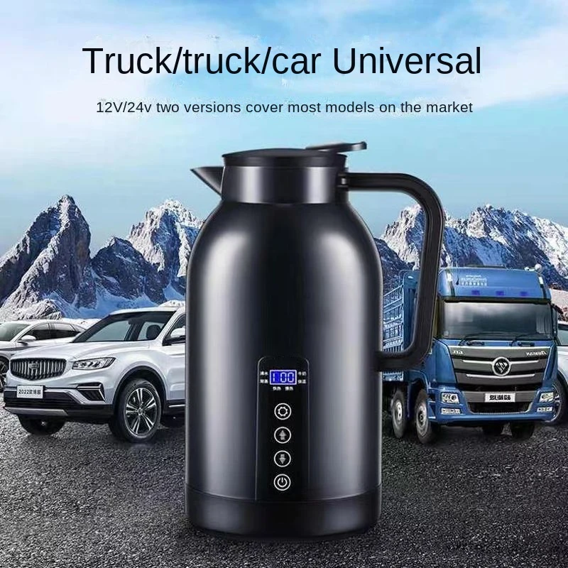 Portable Car Hot Kettle 1200ML Water Heater Travel Auto 12V/24V for Tea Coffee 304 Stainless Steel Large Capacity for Vehicle