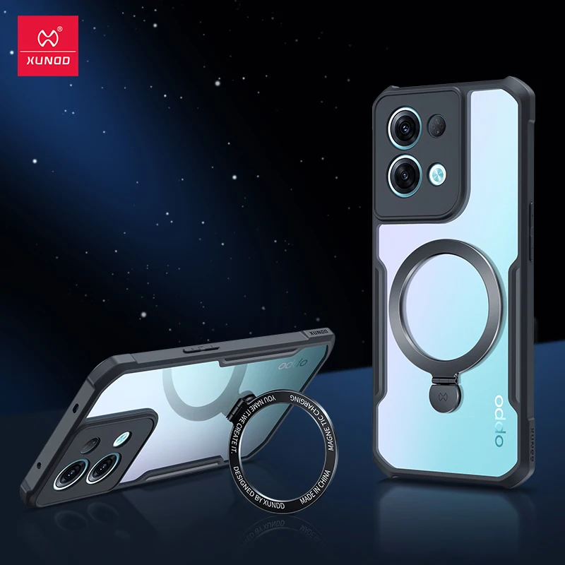 

Магнитный держатель Xundd для OPPO Reno8 Pro Plus, противоударный прозрачный чехол с кольцом для беспроводной зарядки, настольная подставка для Reno8 Pro +