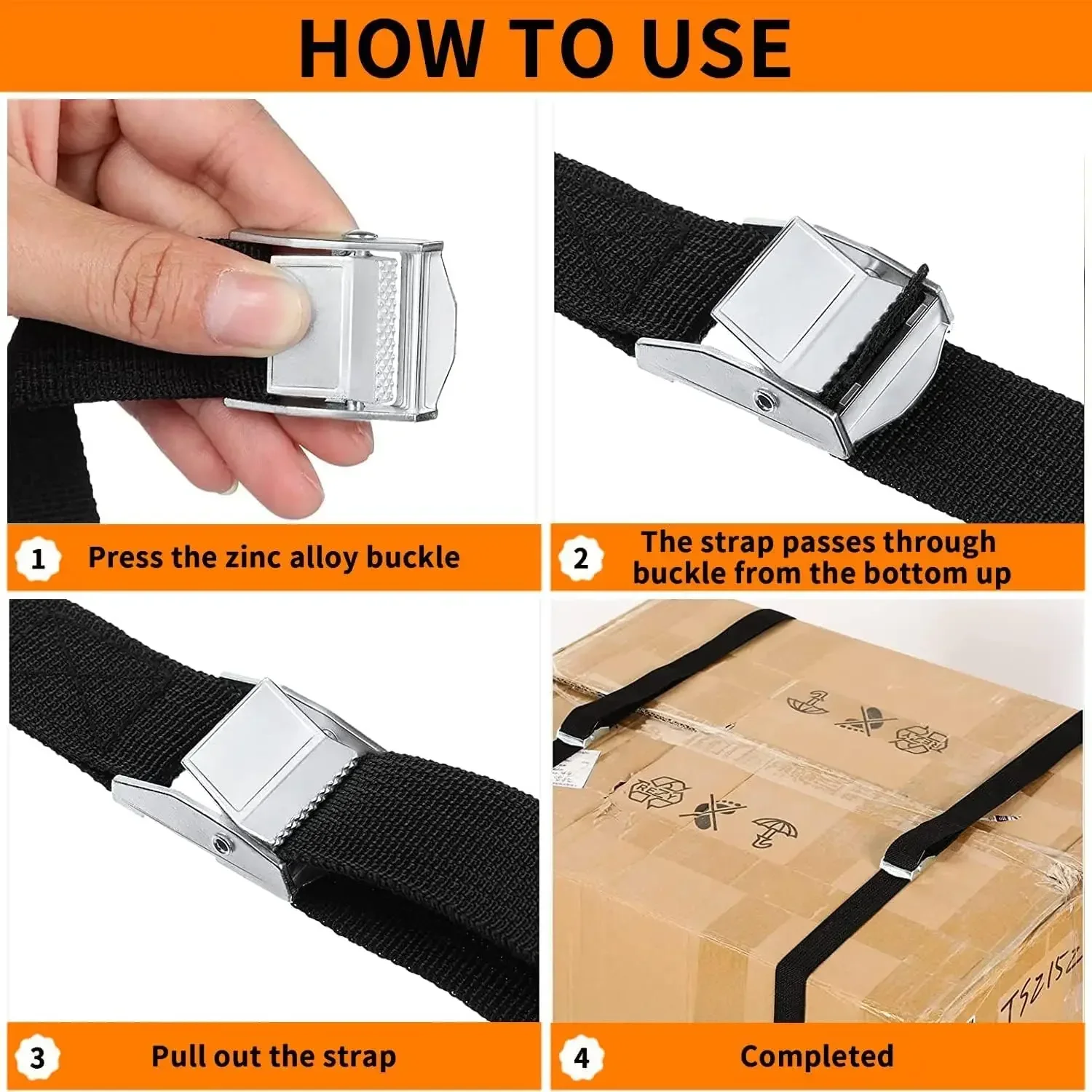 New Black Tie Down Strap Strong Ratchet Belt Luggage Bag Cargo Lashing With Metal Buckle