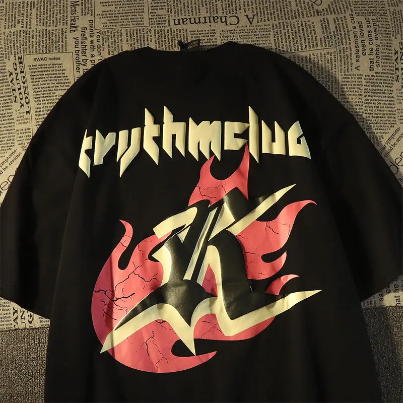 

Pure cotton short sleeved t-shirt men and women trendy ins2023 spring and summer new loose style American y2k top men clothing