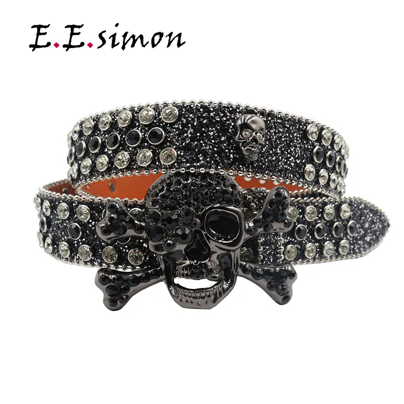 EESIMON Rhinestone Western Belt Luxury Brand Studded Belts for Men