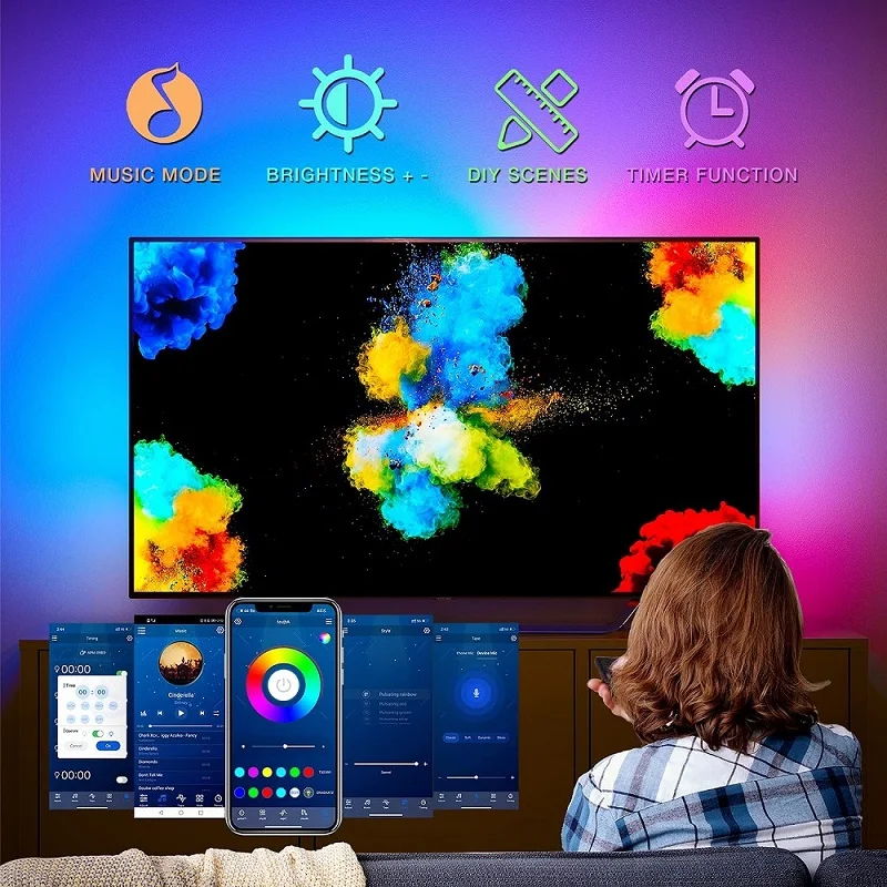 RGB LED 스트립 조명 SMD 3535 블루투스 원격 제어 장식, 거실 USB 램프 음악 모델 TV 배경 방 장식 선물