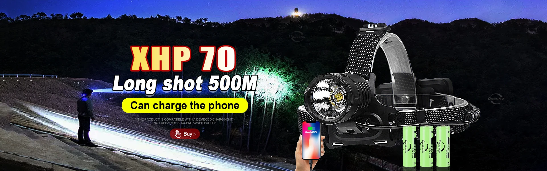 Description Picture 2 of itemXHP70 Powerful LED Headlamp Long Range 3*18650 Headlight Rechargeable Head Flashlight High Power Outdoor HeadLamp Fishing Light