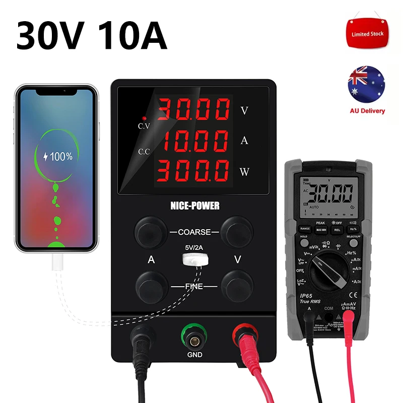 DC Bench Lab Power Supply 30V 10A Variable Regulated Adjustable Power Supply Electronics Repair Lab Testing Australia Shipping