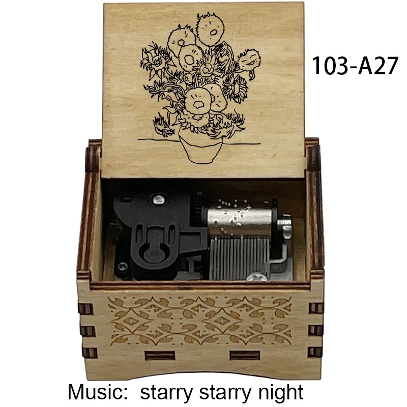Color Printed Wooden Starry Starry Night Wind Up Music Box 18 Note Mechanical Movement Movie Fans Birthday Cute Souvenir Gifts