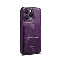 Luxurious Leather Wallet Phone Case with Card Holder and Kickstand - Shockproof Design - iPhone 11 Pro Max (Purple)