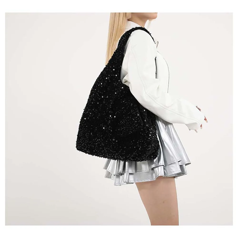 New Tote Bag For Women Sequin Shoulder Bag Trendy Hobo Bag Underarm Bag For Work Travel Large Capacity Shopping Bag