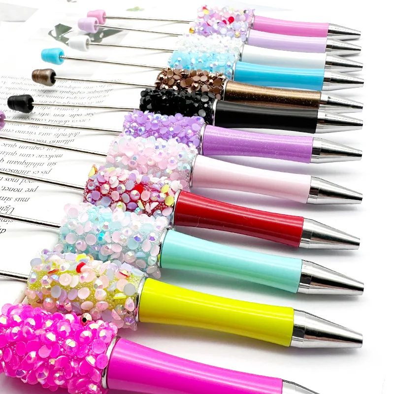 12Pcs Diamond Bead Pen DIY Beadable Ballpoint Pens Student Stationery Pens Writing Pen School Office Supplies 3