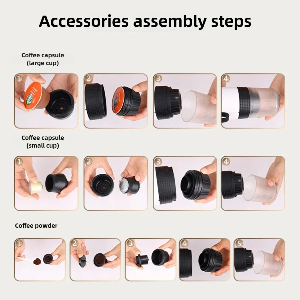 Wireless Electric Portable Espresso Coffee Machine for Car & Home Camping Coffee Maker 3-in-1 Capsule Powder Travel Maker