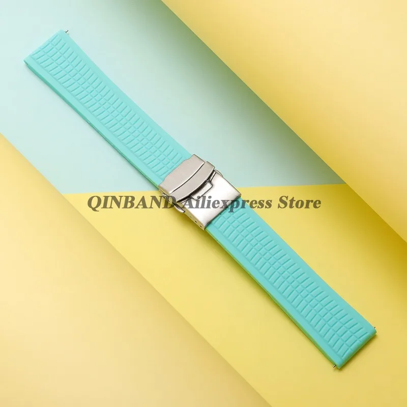 Universal Soft Silicone Sport Watch Band with Quick Release and Deployment Buckle - Multiple Size Options