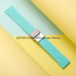Universal Soft Silicone Sport Watch Band with Quick Release and Deployment Buckle - Multiple Size Options - Black Buckle (Light Blue)