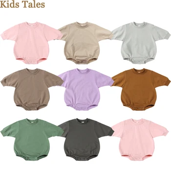 0-24M Baby Boy/Girls Solid Cotton Romper Long Sleeve Toddler Infant Sweatshirt Playsuit Newborn Bodysuits Child Jumpsuit