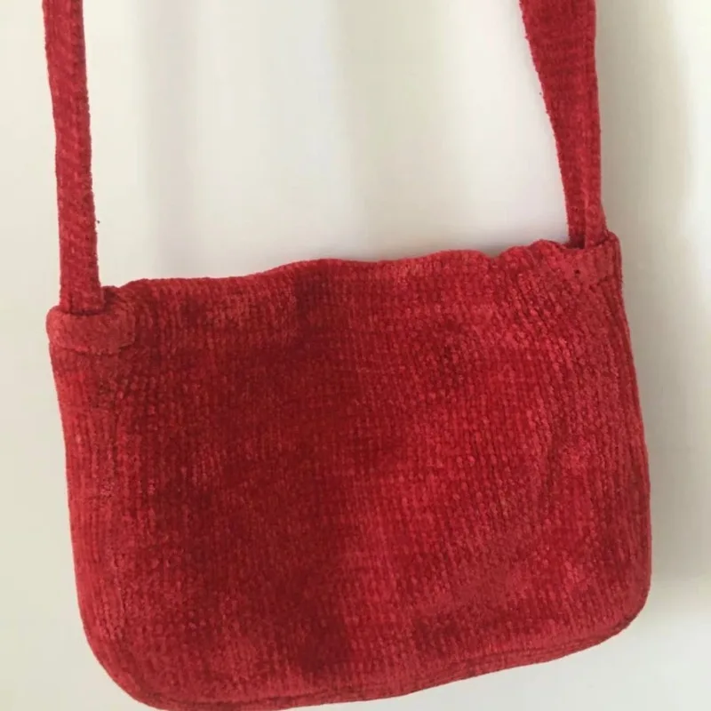 MBTI Hello Kitty Womens Shoulder Bag Corduroy Vintage Red Cartoon Embroidery Crossbody Bag Casual Cute Fashion Female Handbag