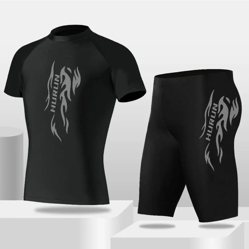 Beach T-Shirts and Short Suits for Men Swimming Training and Surfing Clothing Mens Swim Shirt sports shirt