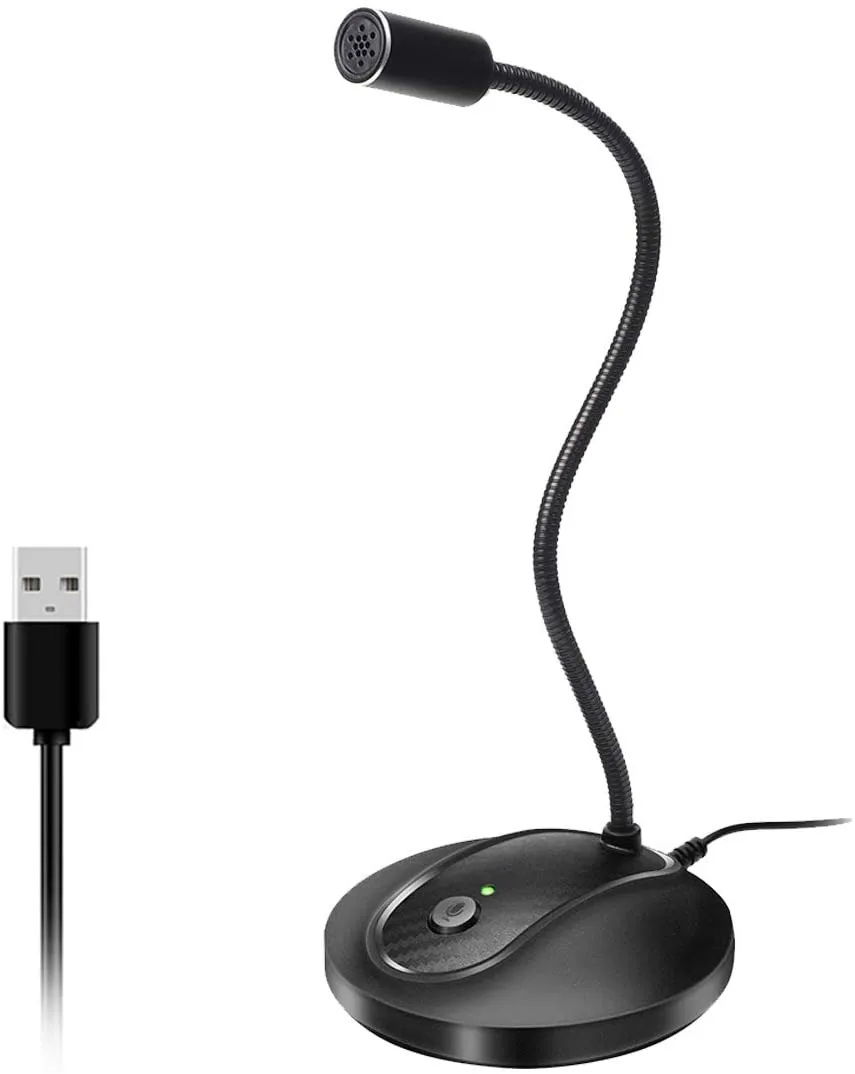 Omnidirectional USB Microphone with Gooseneck Flexibility, Mute Control & LED Indicator, Noise-Canceling, Easy Plug & Play Setup