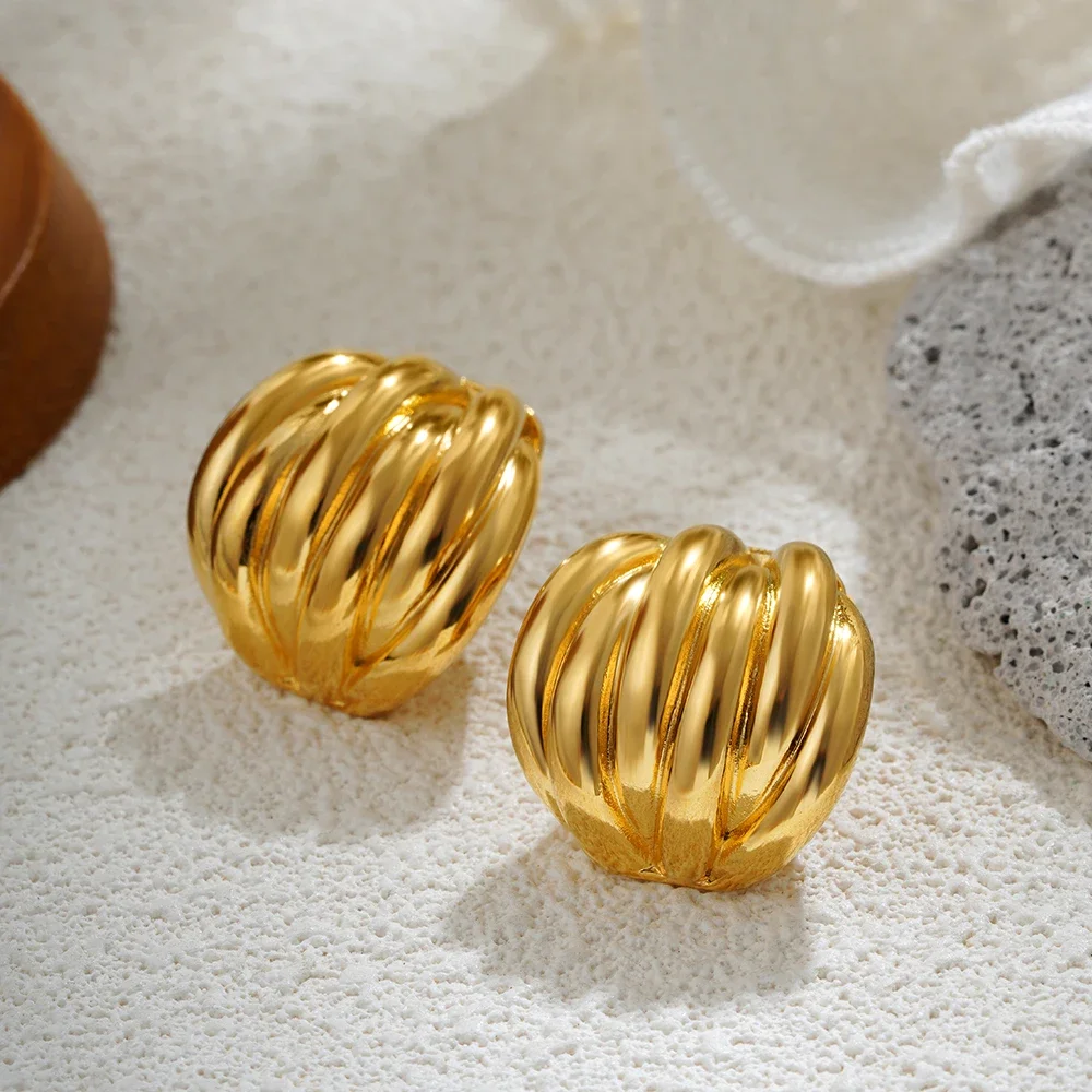 Vintage Multilayer Spiral Metal Big Stud Earrings for Women Chunky C Shape Hoops Huggie Earring 18K Gold Plated Punk Jewelry New