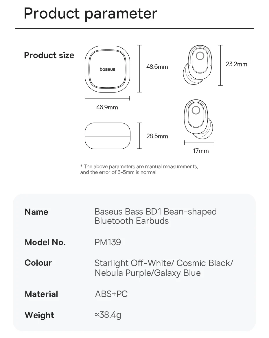 Bass BD1 Wireless Earphones Bluetooth 5.4 Earbuds Sports Earbuds HIFI Sound Head