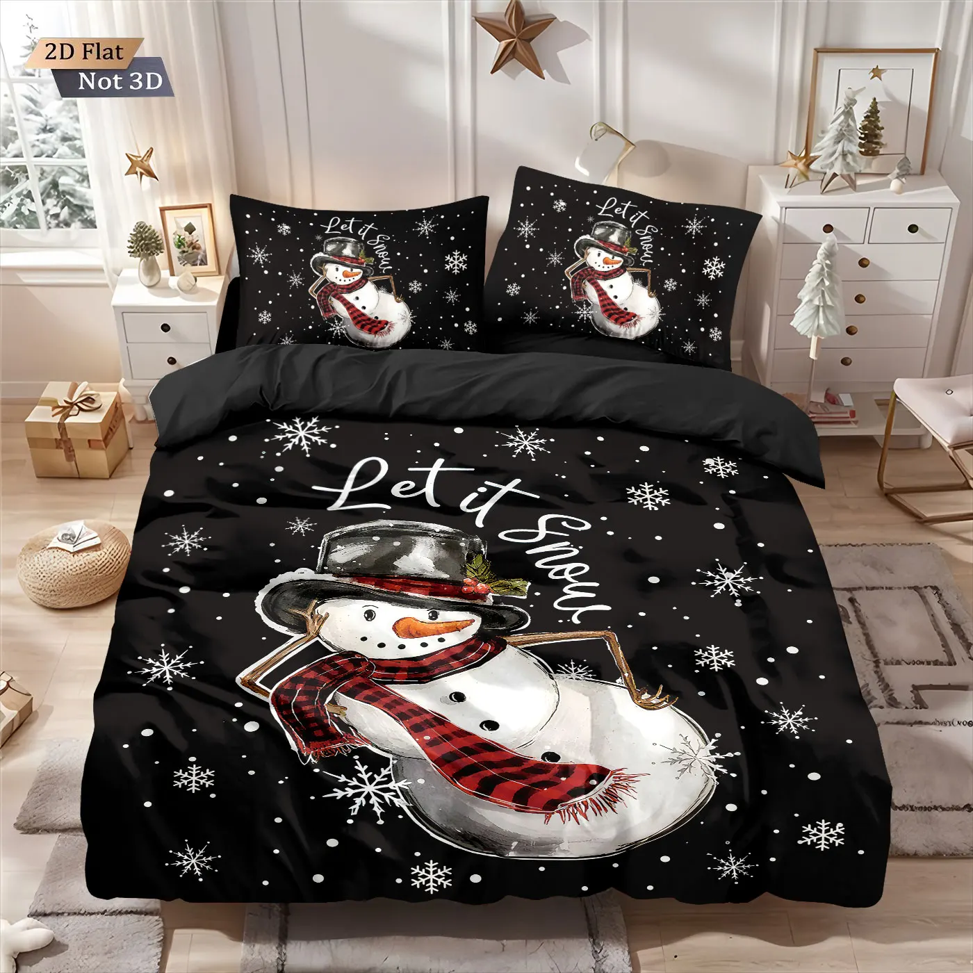3pcs Merry Christmas Cartoon Snowman Printed Chipless Bedding Set Multi Size Bedroom Bedding Holiday Decoration Machine Washable Sa4650f261612403785b127bd13cde7635