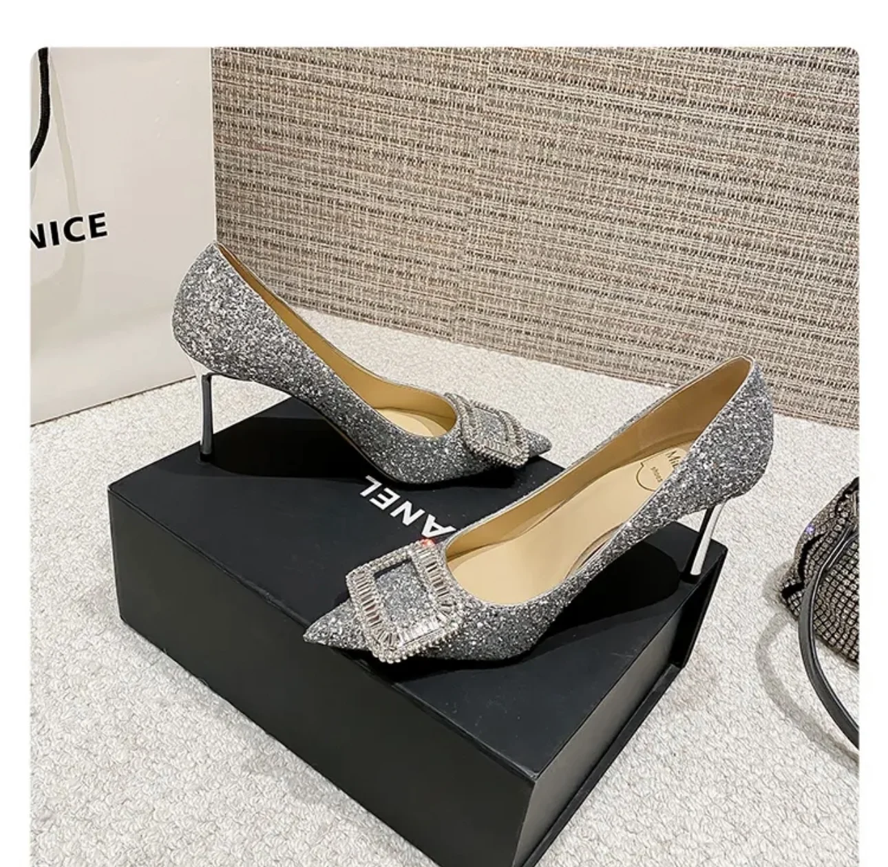 High Heels Pointed Toe Glitter Gold Wedding Pumps For Women_voghion.com