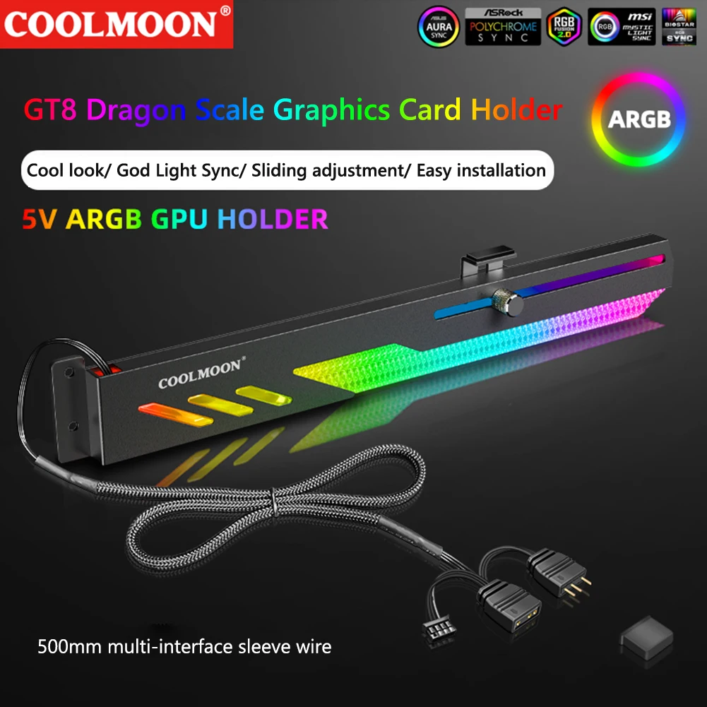 Support de support de carte graphique Coolmoon GT8 5V lumière LED rvb 4PIN  Support GPU Support VGA pour châssis d'ordinateur accessoires PC -  AliExpress