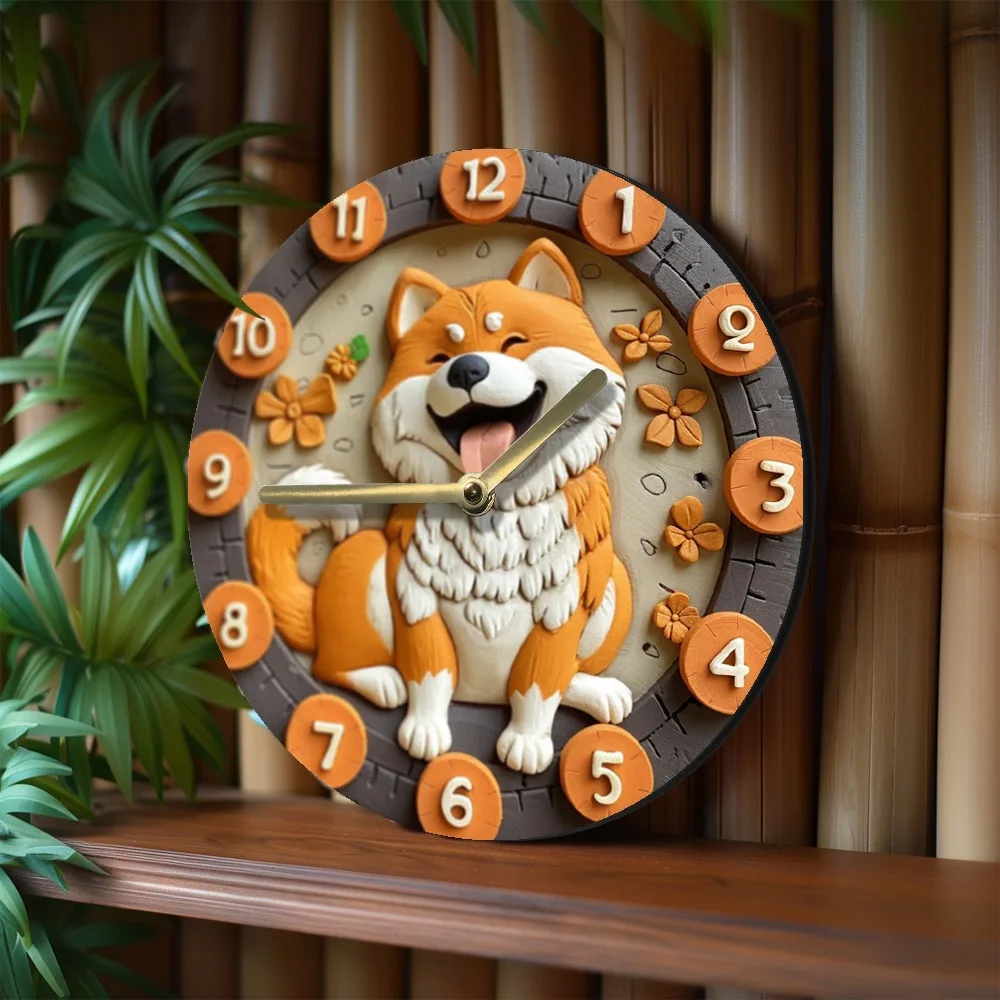 Cute Shiba Inu - themed wooden wall clock, perfect for home decor. Runs on AA batteries 4