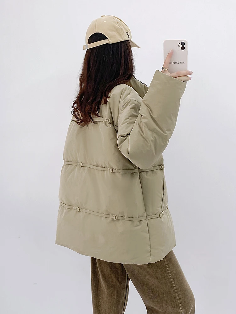 Contrast Color Fashion Thickening Stand Collar White Duck down Bread Coat Winter Coat Short down Jacket for Women