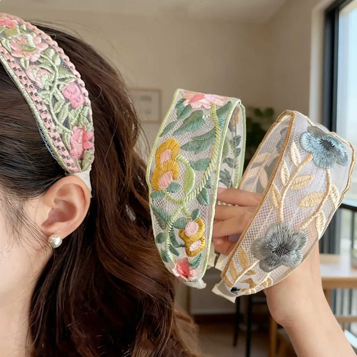 1-3 diademas de encaje con bordado floral, diademas anchas vintage, elegantes accesorios para el cabello estilo bohemio para mujeres, uso diario y para fiestas