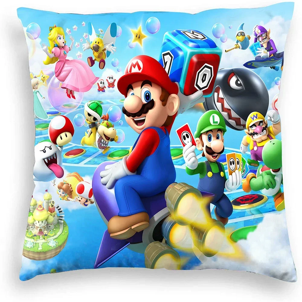 Super Mario Bros Luigi Cartoon Cushion Cover Game Pillowcase Anime Figures Mario Sofa Car Home Pillow Cover 45x45cm