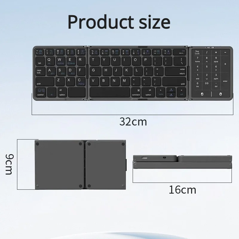 2026 Nuova tastiera pieghevole a tre ante Bluetooth con touchpad, portatile, pieghevole, per PC, Mac, smartphone e iPad_voghion.com