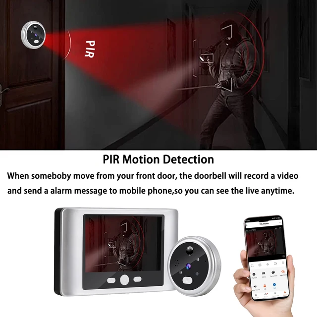 3MP Video Doorbell Peephole 2.8in LCD Screen PIR Motion Detection Door Bell 100° Wide Angle Smart Wireless Door Viewer Camera 3