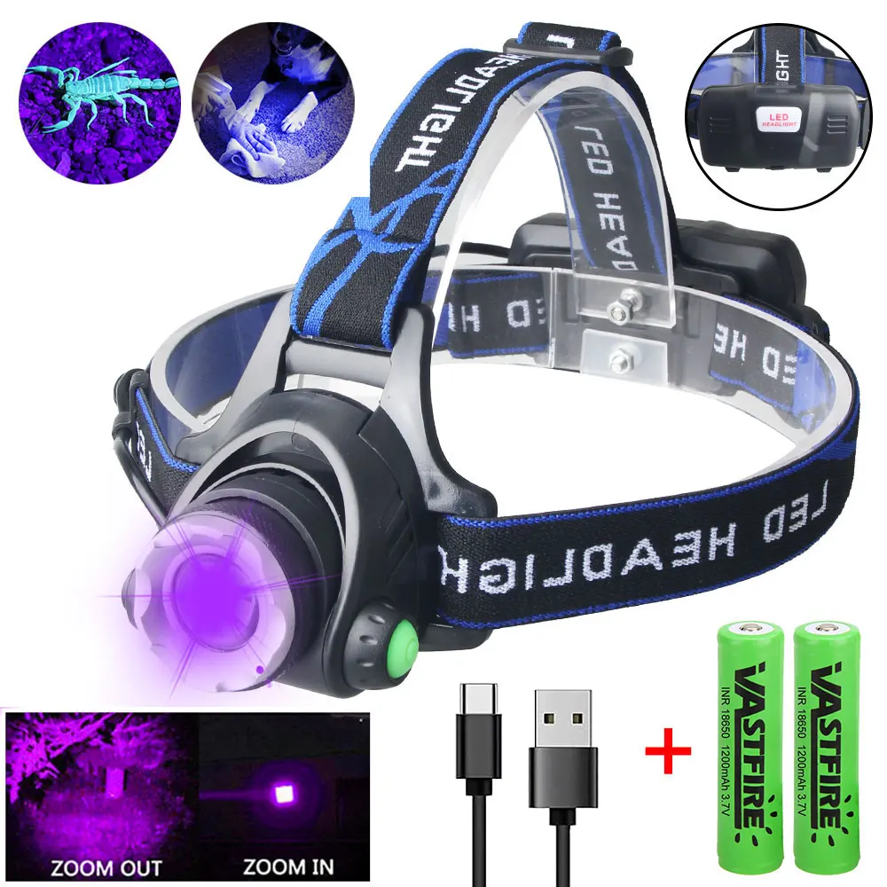 Lampe frontale LED puissante, zoom télescopique, torche frontale étanche pour l'extérieur, rechargeable, pêche, camping, lampe frontale portable