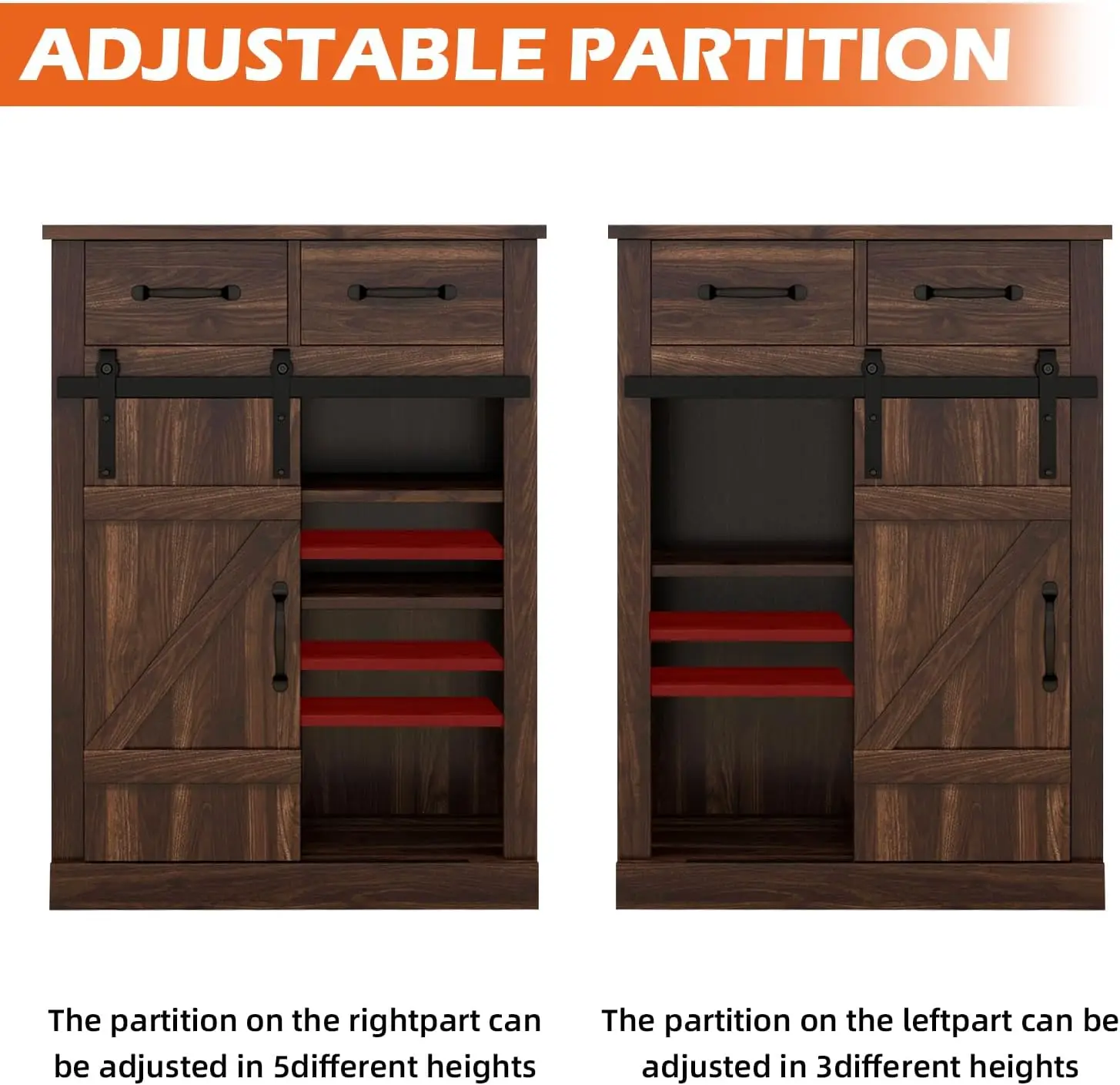 Farmhouse Storage Cabinet Modern Buffet Sideboard with 2 Drawers & Barn Door Freestanding Kitchen Pantry Coffee Bar Cabinet