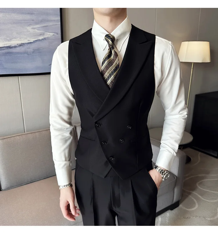 Men's V-neck double-breasted business vest for groom best man cotton vest dress vests